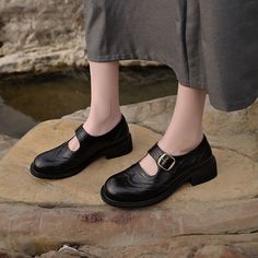 Leather Mary Jane Shoes For Womens Brogue Style Round Toe Buckles in Black/Brown Leather Mary Jane Shoes, Brogues Style, Unique Beauty, Leather Mary Janes, Jane Shoes, Shoes Leather, Mary Jane Shoes, Rubber Heels, Metal Buckles