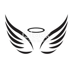 black and white angel wings with halo on the center, logo or emblem for a company