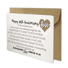 an anniversary card with a heart and poem on the front that reads, happy 20th anniversary love