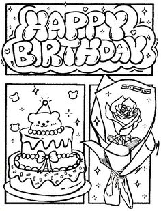 Drawings For Mom Birthday, Fnaf Food, Hippie Coloring Pages, School Drawings, Happy Birthday Coloring Pages, Kids Colouring, Hello Kitty Colouring Pages, Seni Pastel, Birthday Coloring Pages