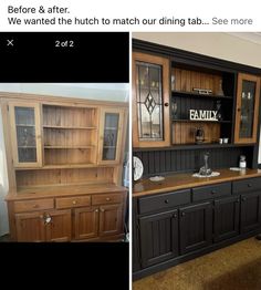 the before and after pictures show how to paint wood cabinets