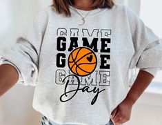 Basketball Shirt Designs, Game Day Basketball, Basketball Cheers, Game Day Sweatshirt, School Shirt Designs, Basketball Mom Shirts, Basketball Sweatshirts, Sports Mom Shirts, Basketball Mom