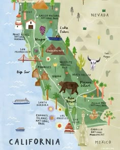 a map of the state of california with all its major cities and towns on it