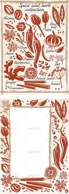 an image of a red and white background with flowers, leaves and other things on it