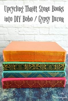 How to make decorative books by upcycling vintage books into boho decor or gypsy decor by Sadie Seasongoods / www.sadieseasongoods.com Boho Basement, Modern Bohemian Style, Bohemian Diy, Bohemian Crafts, Boho Ideas, Thrifted Clothing, Bohemian Style Decor, Thrifted Home Decor, Diy Boho Decor