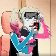 a cartoon character holding a cell phone up to her face