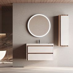 a bathroom with a sink, mirror and cabinet on the wall next to each other