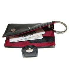 Keep all of your reward cards together with this mini card holder keychain. Slide all of your scan cards on to the metal bar, replace the screw back on you are all set to go. Made of Leather Key Chain Wallet, Card Holder Keychain, Keychain Wallet, Red Interior, Chain Wallet, Red Interiors, Metal Bar, Wallet Accessories, Small Wallet