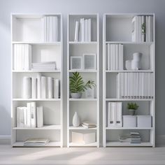 a white bookshelf filled with lots of books