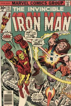 the cover to iron man comic book, which is being displayed in front of an image of