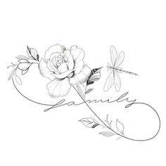 a rose and dragonfly tattoo design