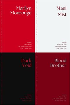 three different colored books with black, red and white covers on each book cover are the same