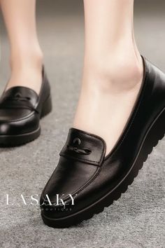 Lasaky - Premium Leather Slip-On Shoes featuring Durable and Featherweight Soles Casual Heels With Ortholite Insole And Round Toe, Comfortable Black Pointed Toe Flats, Shoes Dressing, Dressing Style, Leather Slip On Shoes, Leather Slip Ons, Low Heels, Leather Heels, Slip On Shoes