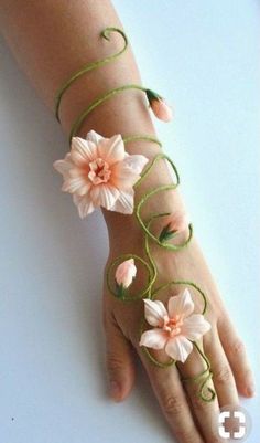 a woman's hand with flowers on it and lines coming out of the wrist