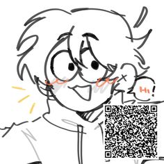 a drawing of a person with a qr code on his shoulder and the image of a man holding a cell phone to his ear