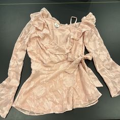 Brand New With Tags!!! Cold Shoulder Ruffle/Flouncy Wrap Blouse. It’s A Uk Size 6 And European Size 32. Feminine Blouse For Night Out, Feminine Floral Print Blouse For Night Out, Feminine Spring Party Blouse, Feminine Tops For Spring Date Night, Spring Date Night Blouse With Ruffles, Casual Pink Blouse For Date Night, Pink Blouse For Date Night In Spring, Feminine Ruffled Tops, Spring Pink Blouse For Date Night