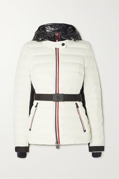 Moncler Grenoble's 'Bruche' hooded ski jacket is made from quilted shell that's water-repellent and wind-resistant, and is generously padded for insulation. It has a belted waist for a snug fit and internal cuffs with hand guards to keep out snow. The interior pocket lets you feed your earphones through, so you can listen to music on the lift or around the resort. French Winter Fashion, Moncler Grenoble, Ski Outfit, Winter Attire, Black Hood, Ski Pants, Ski Wear, Ski Jacket, Net A Porter