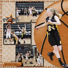 Senior Night Scrapbook Layouts, Softball Scrapbook Pages, Cheerleading Scrapbook Layouts, Basketball Scrapbook Ideas, Basketball Scrapbook Layouts, Basketball Scrapbook, Sports Layout, Basketball Gift Ideas, Basketball Awards