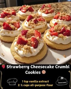 strawberry cheesecake crumb cookies on a white plate