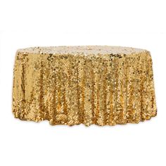 a gold sequin tablecloth on a white background