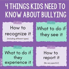 Bullying prevention is SO important and October is National Bullying Prevention Month!If you are doing lessons on this topic, here are some important concepts to include.When kids can identify bullying, and have specific ideas of what they can do about it, they can feel more equipped to step up when they see it! 💪 School Community, Social Emotional Skills