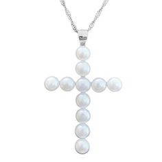 Pearl Cross Necklace – The Positive Christian Pearl Cross Pendant Jewelry Gift, Pearl Cross Pendant Jewelry For Gifts, Elegant Cross Necklace With Pearl Pendant, Elegant Pearl Cross Pendant Jewelry, Elegant Pearl Pendant Cross Jewelry, Elegant Silver Necklace With Cross Pendant, Elegant Silver Cross Pendant Necklace, White Gold Pearl Necklace With Round Beads Pendant, Pearl Necklace With Cross Pearl Pendant