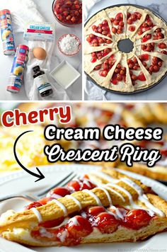 cherry cream cheese crescent ring recipe with text overlay