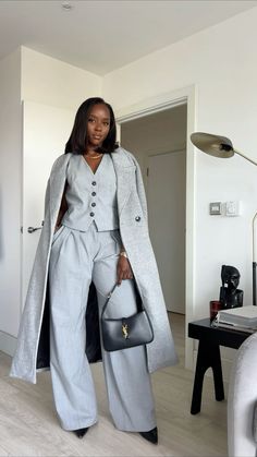 Suit Set Women Outfit, Style A Waistcoat, Suit Set Women, Set Women Outfit, Waistcoat Women, Winter Coat Black, Wardrobe Organization, Corporate Baddie, Oversized Wool Coat