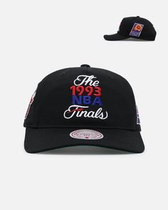 Throw it back to '93 in this rad Mitchell & Ness cap. The 1993 NBA Finals Snapback Hat has breathable eyelets, an adjustable snapback, and embroidered team graphics throughout featuring the Chicago Bulls and Phoenix Suns. Cop yours today at Culture Kings. - Official merchandise - Embroidered team graphics - 6-panel construction with a rounded crown - Adjustable snapback closure - Pre-curved brim - Low-profile crown - Ventilation eyelets - Colour: Black - Style: MNNC23235 Throwback Streetwear Baseball Cap With Visor, Throwback Streetwear Baseball Cap, Throwback Trucker Hat For Sports Events, Throwback Snapback Baseball Cap For College, Fan Merchandise Baseball Snapback For Sports Season, Throwback Snapback Trucker Hat For Sports Events, Sports Season Fan Merchandise Snapback Baseball Cap, Fan Merchandise Snapback Baseball Cap For Sports Season, Throwback Snapback Hat For Game Day