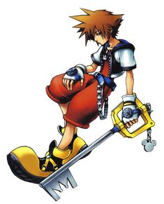 an anime character sitting on top of a pair of yellow shoes with chains around his ankles