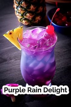 Indulge in the vibrant and visually striking Purple Rain Delight cocktail, filled with sweetness and fruity flavors. This sweet and refreshing drink is perfect for any occasion! 🍹 #CocktailRecipe #PurpleRainDelight #FruityCocktail #RefreshingDrinks Purple Rum Cocktail, 80s Cocktails Drink Recipes, Purple Cocktail Drinks, Purple Rain Drink, Purple Rain Cocktail, Raspberry Cordial, Vodka Blue, Fruity Alcohol Drinks, Sweet Cocktail