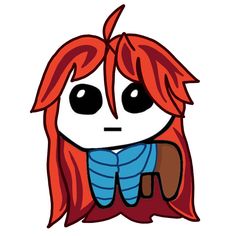 a drawing of a red haired girl with long hair and black eyes, wearing a blue scarf