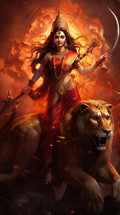 She is worshipped as the Goddess of Strength. Goddess Kali Images, Durga Picture, Indian Goddess Kali, Durga Kali, God Artwork, Durga Painting, Shakti Goddess