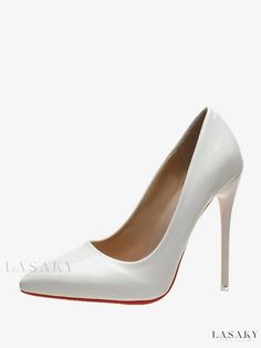 Lasaky - Premium Womens Elegant S Pointed Toe Stiletto Heels with High Quality Craftsmanship White Heels With Red Sole, White Pointed Toe Heels With Red Sole, White Almond Toe Heels With Red Sole, White Heels With Red Sole And Ankle Strap, White Ankle Strap Heels With Red Sole, Fall Heels, Faux Leather Midi Skirt, Winter Heels, Elegant High Heels