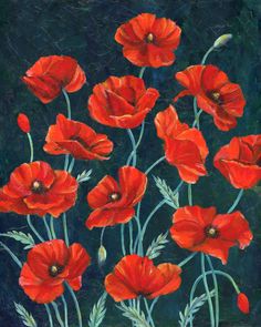 red poppies art print Red Things To Paint, Jewel Tone Painting, Paintings Of Poppies, Poppy Oil Painting, Remembrance Day Poppy Art, Painting Poppies Acrylic, Jewel Tone Artwork, Poppy Artwork, Paint Poppies