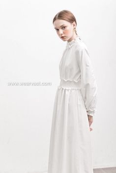 Classic and elegant Victoria Maxi Dress. Features long sleeves, smocked neck with ruffle details, elastic cuff and waist. Linen Maxi Dress, Vintage Inspired Dresses, Dress 16, Inspired Dress, Smocking, Dress Length, Vintage Inspired, White Dress, Sleeve Length