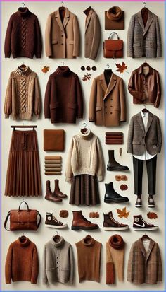 Fall Skirt With Tights Outfits, Fall Outfits With Turtlenecks, Mustard Brown Outfit, Trousers With Boots Outfit, Midi Skirt Autumn Outfit, Flannel Jacket Outfit Women, Warm Autumn Color Palette Outfits Ideas, Dark Autumn Fashion, Fall Color Palette Outfits