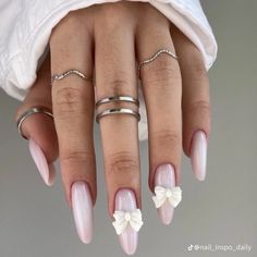 Girly Nail Ideas, Pink Gem Nails, Pink Powder Nails, Nails Soft Pink, Princess Nail Designs, Pink Ribbon Nails, Coquette Nail, Nails Pearl, Nails Girly