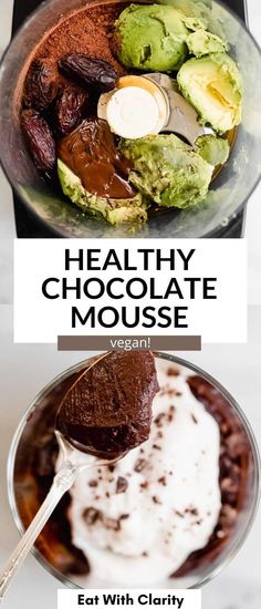 healthy chocolate mousse with avocado and yogurt in the middle