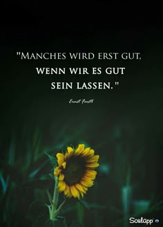 a sunflower with a quote on it that says, manches wird estt gut