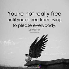 a person sitting on top of a wall with an eagle flying above them and the quote you're not really free until you're free from trying to please everybody