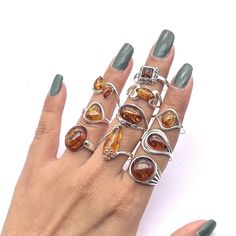 Baltic Amber 925 Sterling Silver Natural Gemstone Elegant Ring Jewelry ~ Handmade Jewelry ~ All Designer Ring ~ Gift For Christmas ** RINGS DETAILS ** (A)  Weight - 3.9 gm/ Stone Size - 14 MM (B) Weight - 3.6 gm/ Stone Size - 9x13 MM (C) Weight - 3 gm/ Stone Size - 10x14 MM (D) Weight - 4.6 gm/ Stone Size - 12x16 MM (E) Weight - 2.6 gm/ Stone Size - 8x11 MM (F) Weight - 2.8 gm/ Stone Size - 5x9 MM (G) Weight - 1.9 gm/ Stone Size - 8x10 MM (H) Weight - 3 gm, Stone Size 10 MM (I) Weight - 3.2 gm/ Sterling Silver Amber Birthstone Rings, Amber Crystal Ring In Sterling Silver, Amber Crystal Sterling Silver Ring, Amber Crystal Ring With Sterling Silver, Amber Crystal Gemstone Ring In Sterling Silver, Adjustable Amber Ring Jewelry, Adjustable Amber Open Ring Jewelry, Wire Wrapped Open Ring Jewelry Gift, Wire Wrapped Open Ring Jewelry For Gift