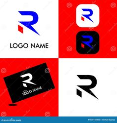 the letter r logo is made up of three different colors and shapes, including blue, red