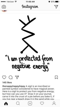 an instagram page with the message i am protected from negative energy