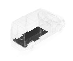 a clear plastic box with a small black object in the bottom right hand corner on a white background