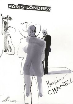 a drawing of two men standing next to each other in front of a sign that says paris - londres