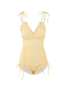 Noemi Gingham One Piece Swimsuits-ntbhshop Swimwear Sewing Patterns, Vintage Swimwear, Green Swimsuit, Cute Bathing Suits, One Piece Swimsuits, Cute Swimsuits, Swim Skirt, Swim Wear, Gingham Check