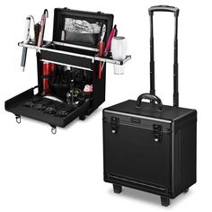 Features:- Compact & Portable - Byootique Makeup Train Case features a lightweight and compact unibody of 15 38" x 9" x 16 516", and is equipped with wheels and a telescopic pull-up handle, allowing for smooth movement and easy carrying, making it the best choice for makeup artists, beauticians, makeup lovers, hairdressers, etc.- Upper Compartment - Equipped with 2 extendable holders for easy placement and access to hair equipment like curling irons, flat hair irons or blow dryers while in use, Hair Irons, Barber Tools, Security Lock, Makeup Train Case, Curling Irons, Flat Hair, Cosmetic Items, Security Locks, Tool Case