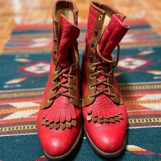 Questions? Leave A Comment Below! Granny Boots, Justin Boots, Leather Lace, Boots Shoes, Red Brown, Lace Up Boots, Leather And Lace, Red Leather, Shoe Laces