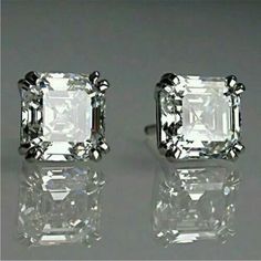 4 Tcw Estate Diamond Earrings, Ascher Cut, Asscher Cut Diamond, Bride Magazine, Womens Earrings Studs, Asscher Cut, Diamond Stud Earrings, I Love Jewelry, Diamond Stud